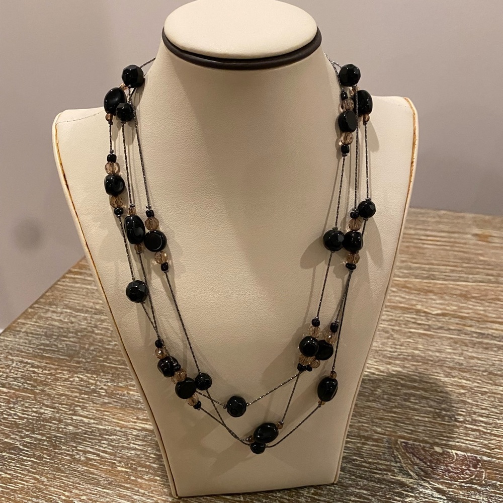 Necklace - silver with black beads